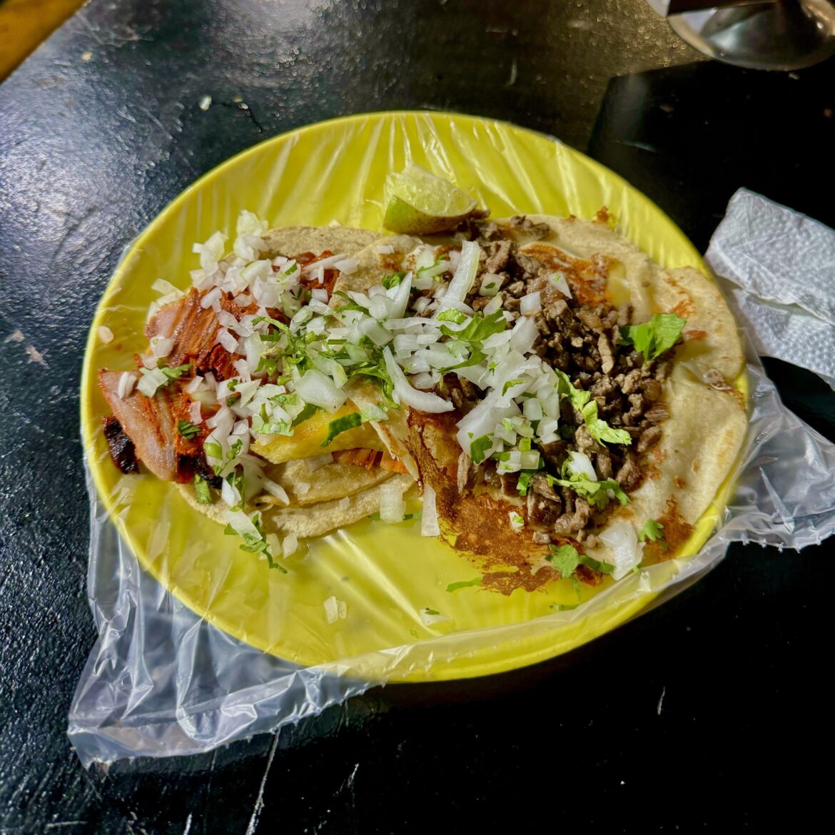Taco al pastor and taco gringo con asada in Sayulita, Nayarit