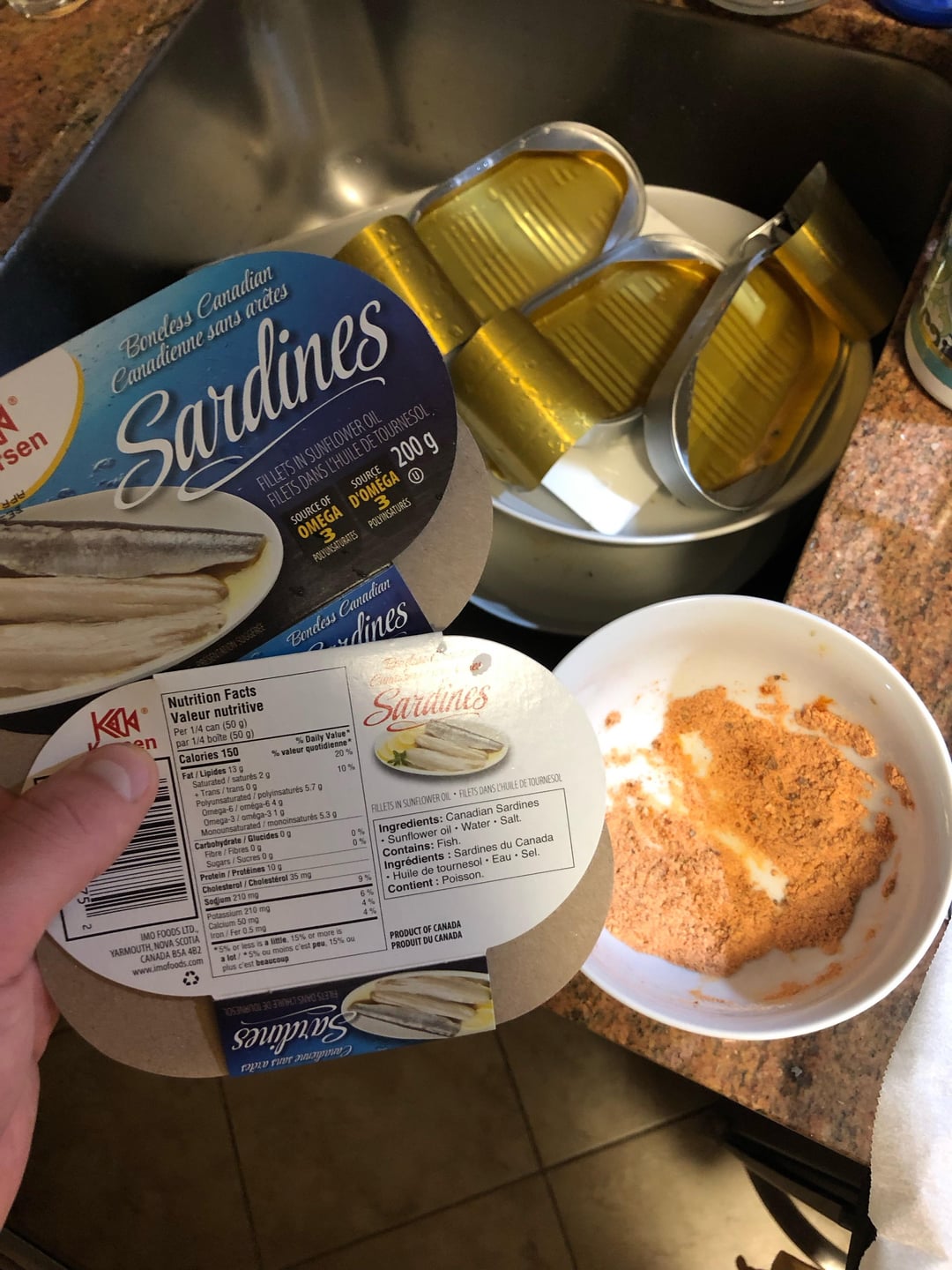 Air fried canned sardines for improvised dinner Dining and Cooking