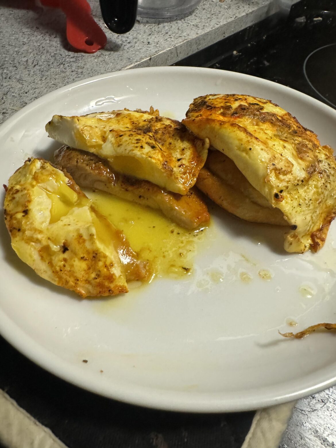 New obsession food is chicken thighs with fried eggs on top.