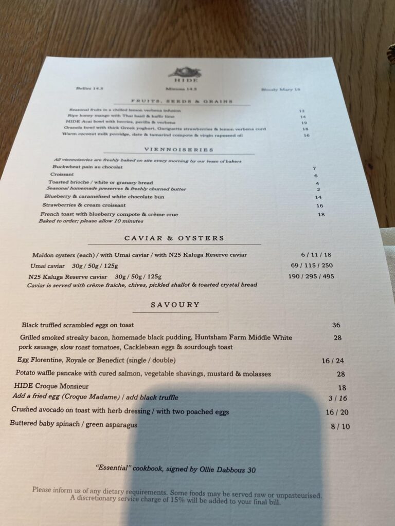 Breakfast at 1 star HIDE in London