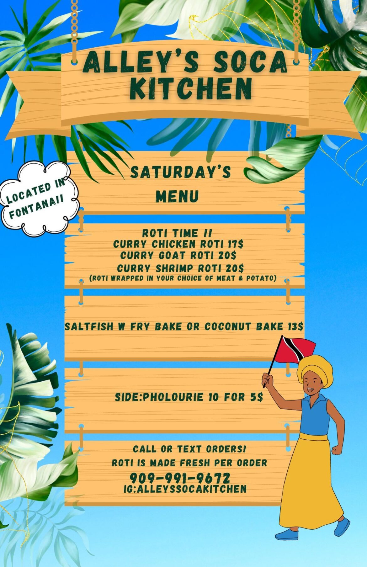 Don’t miss out authentic Trini food freshly made for your taste buds 🇹🇹🔥 located in Fontana 909-991-9672