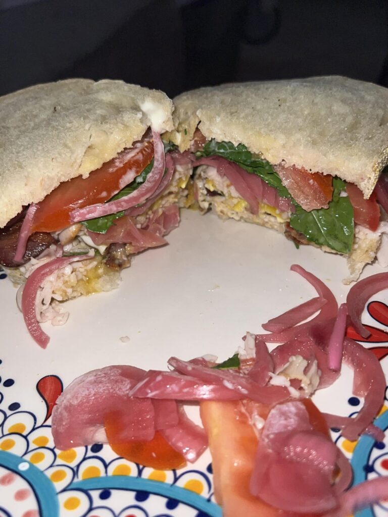 Made a sandwich w homemade red pickled onions🙏