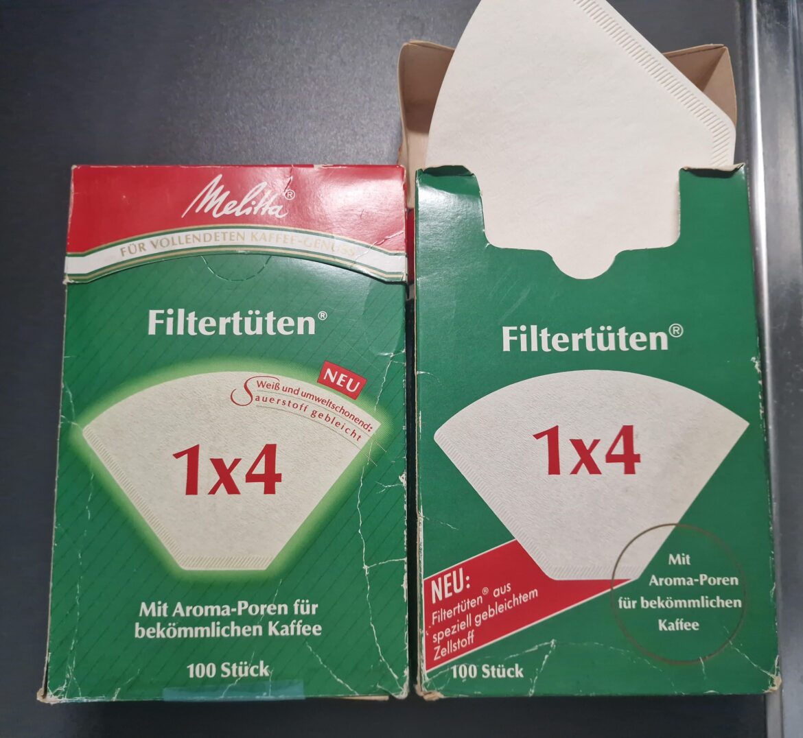 30+ Years Old Melitta Filters From My Grandmothers Hause. They give chocolatey flavor to pourovers.