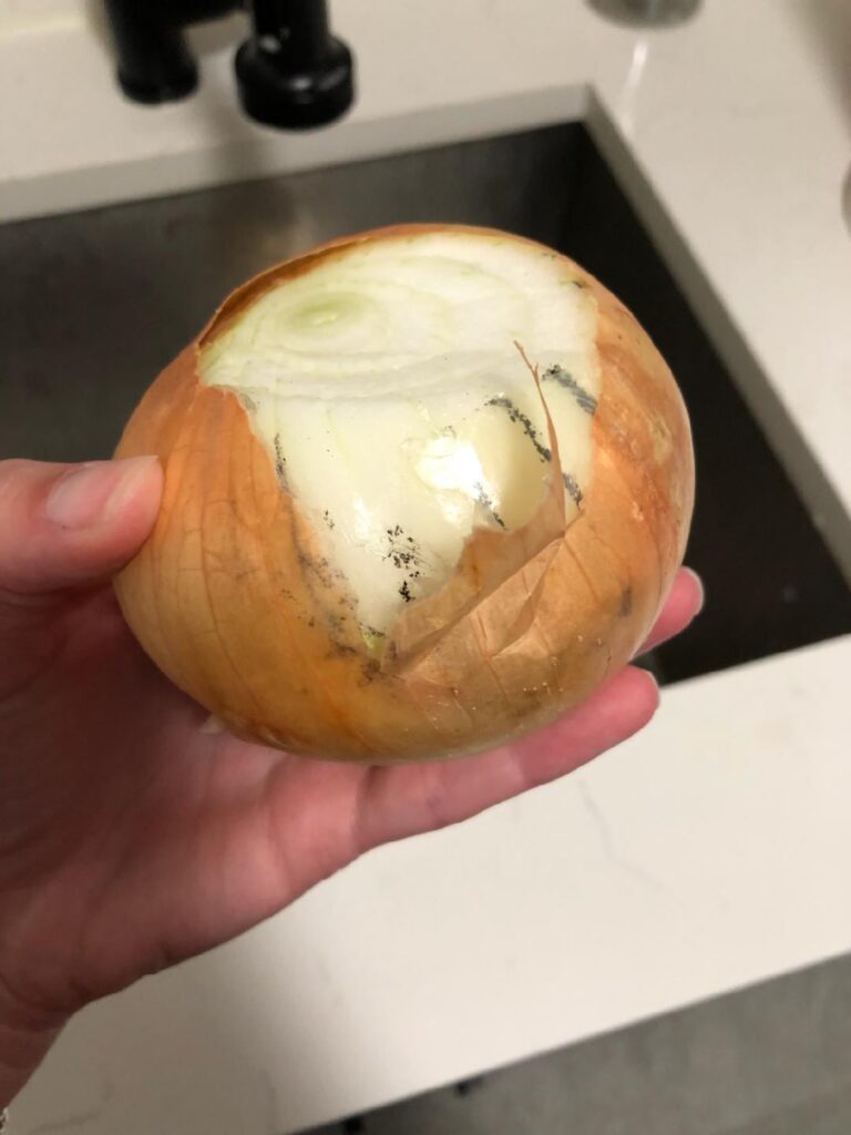 Help! Is this dirt or mold? Onion has only been in the cupboard a few weeks