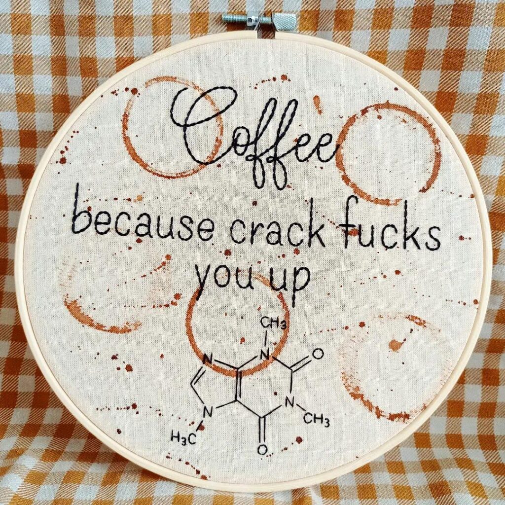 I hand-stitched this, the coffee stains are real!