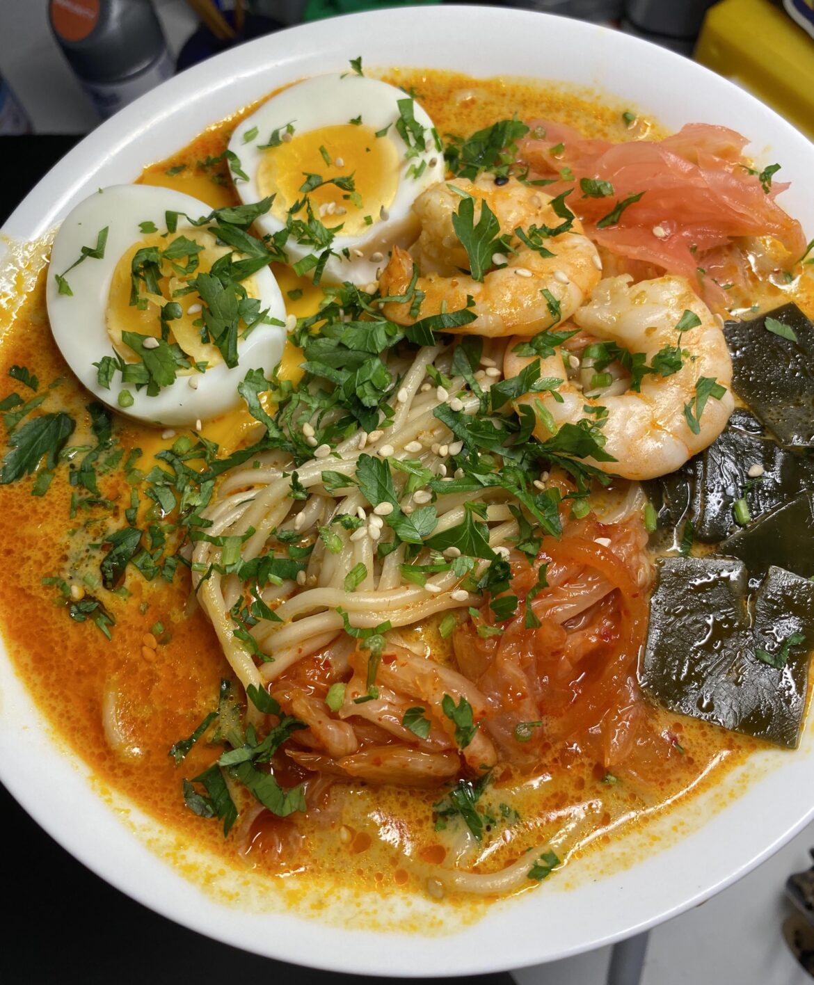 Instant laksa with accoutrements