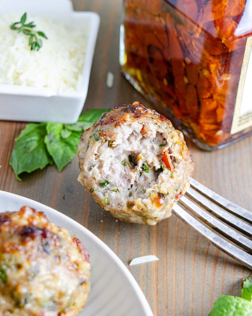 Air Fryer Sundried Tomato Pesto Chicken Meatballs