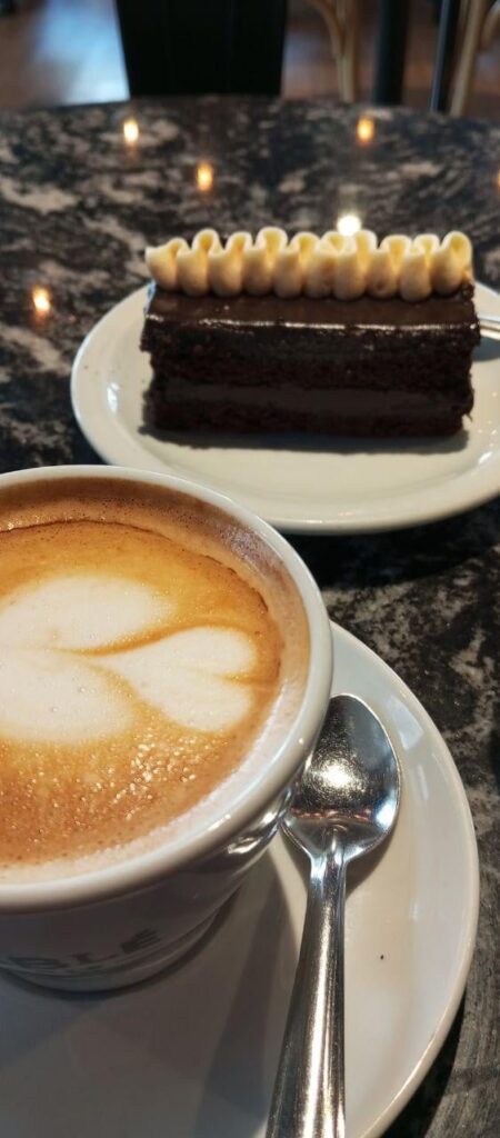 Coffee and a "Matilda" cake. When I asked what it was made of, the waitress said "Did you see the Bruce cake?" lol