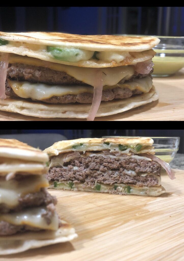Meet my pregnancy cravings for today. Double serrano cheese quesadilla burger.