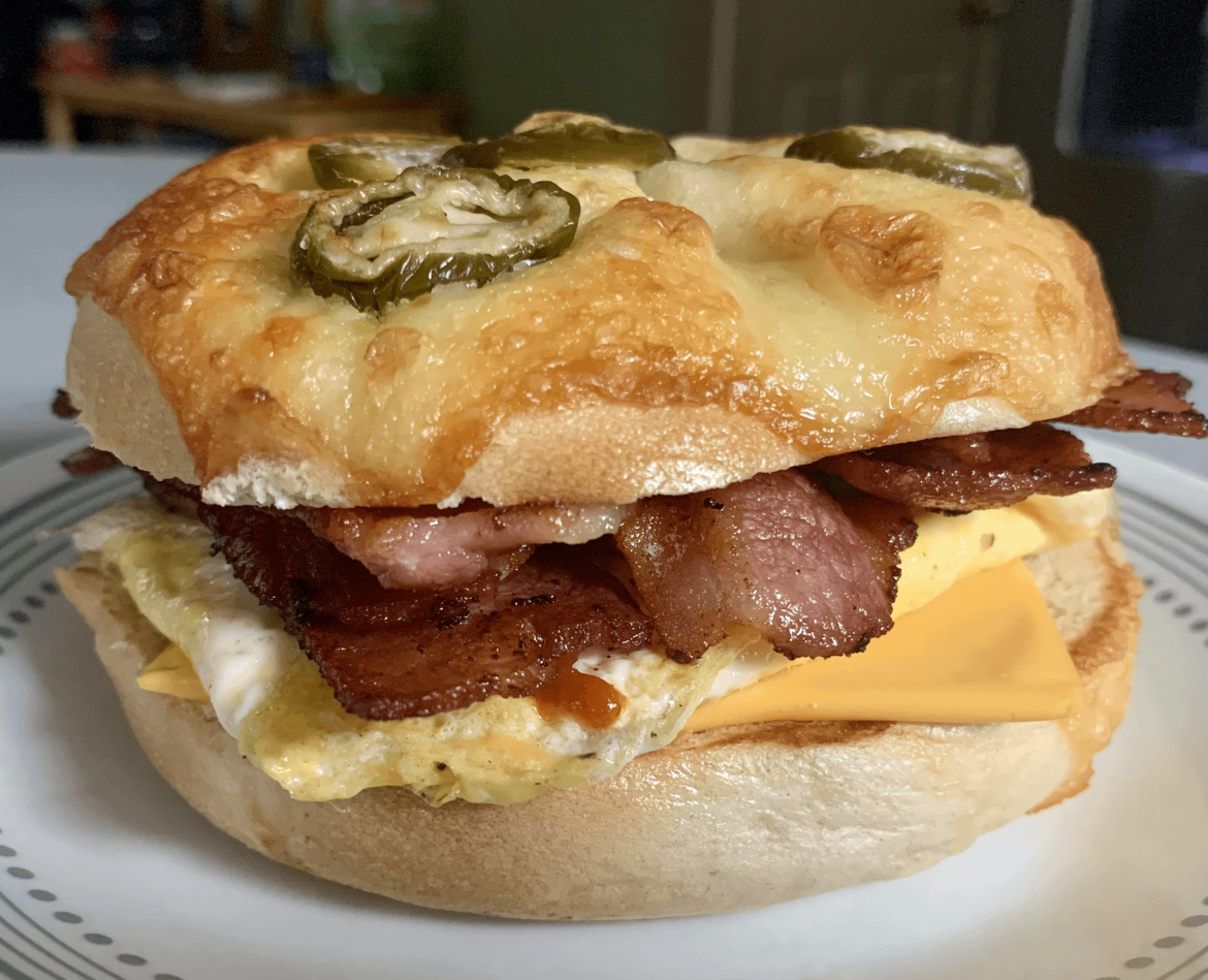 Bacon egg and cheese on a jalapeño bagel. Rise and shiiiiiine.