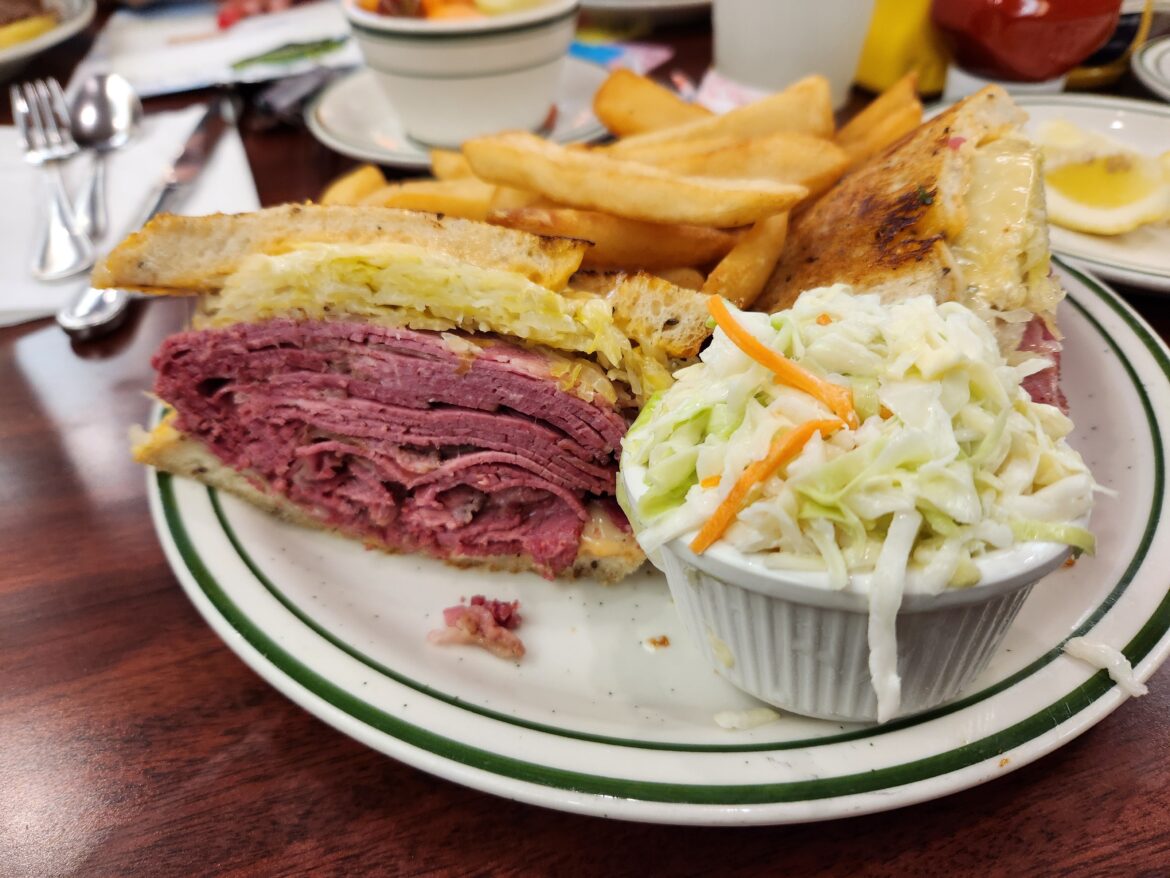 Corned beef Reuben, mini dips (roast beef and brisket), turkey Reuben - Brent's Deli, Northridge