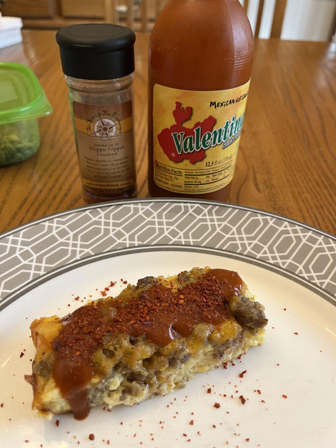 Breakfast casserole with Valentina and Aleppo peppers