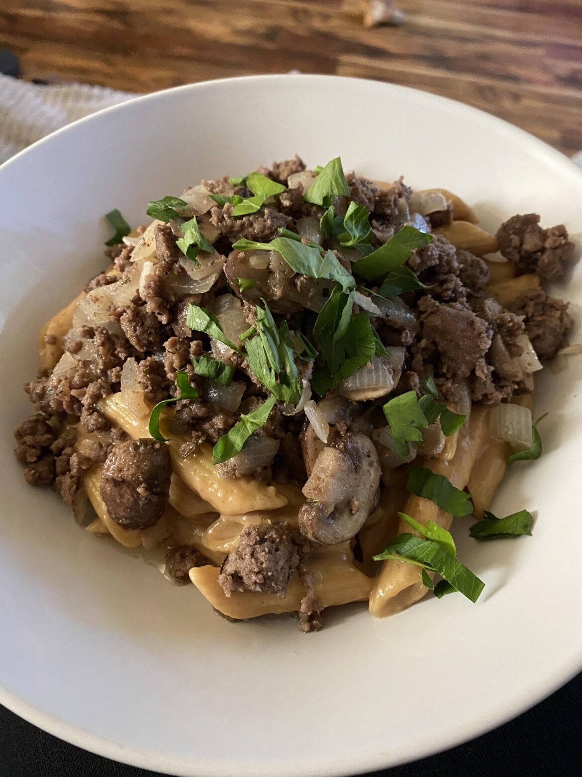 Creamy beef and mushroom pasta