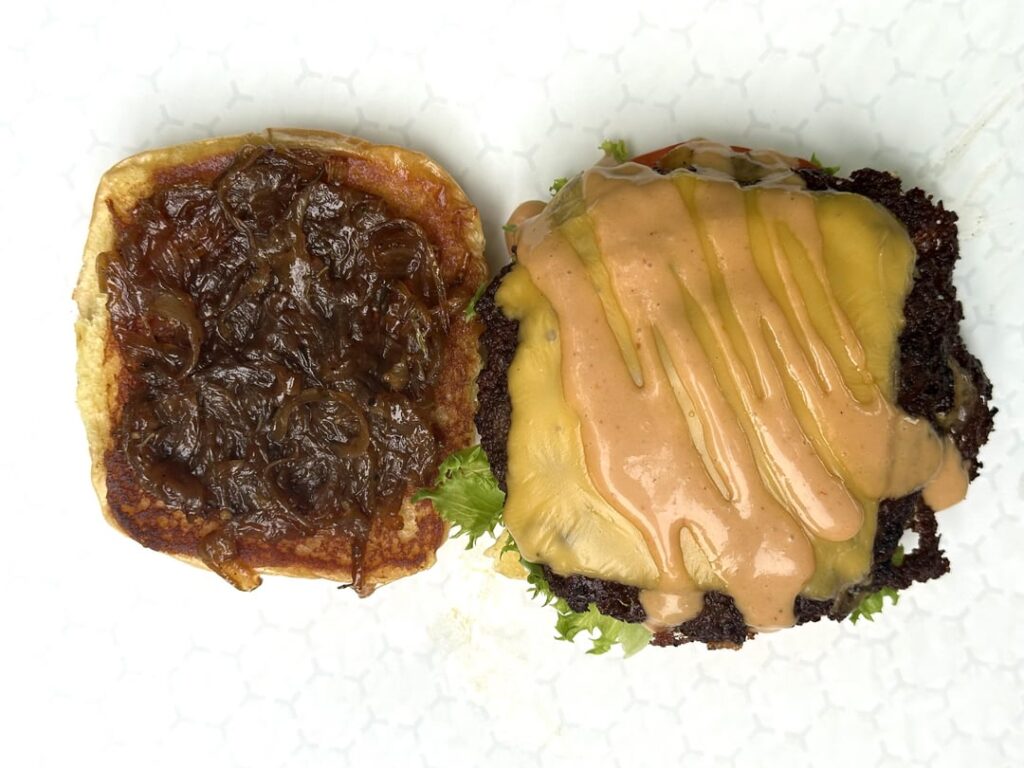 This week’s burger and caramelized onions