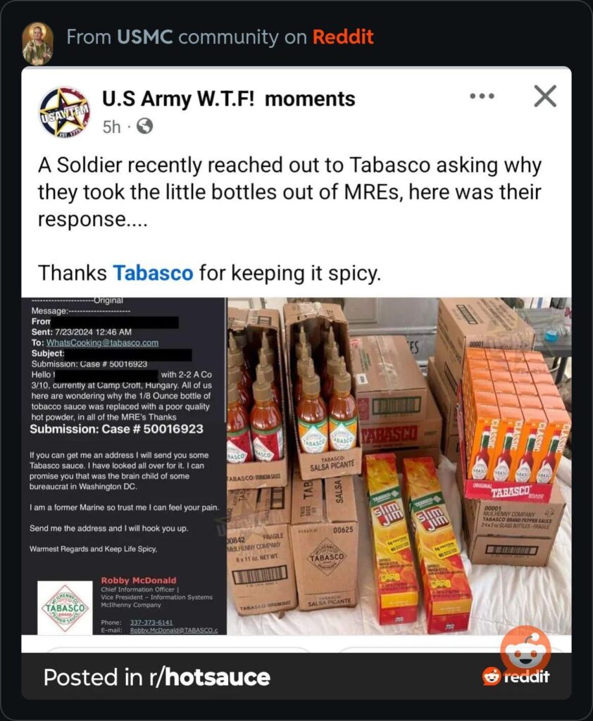 MREs aren’t the same without Tabasco
