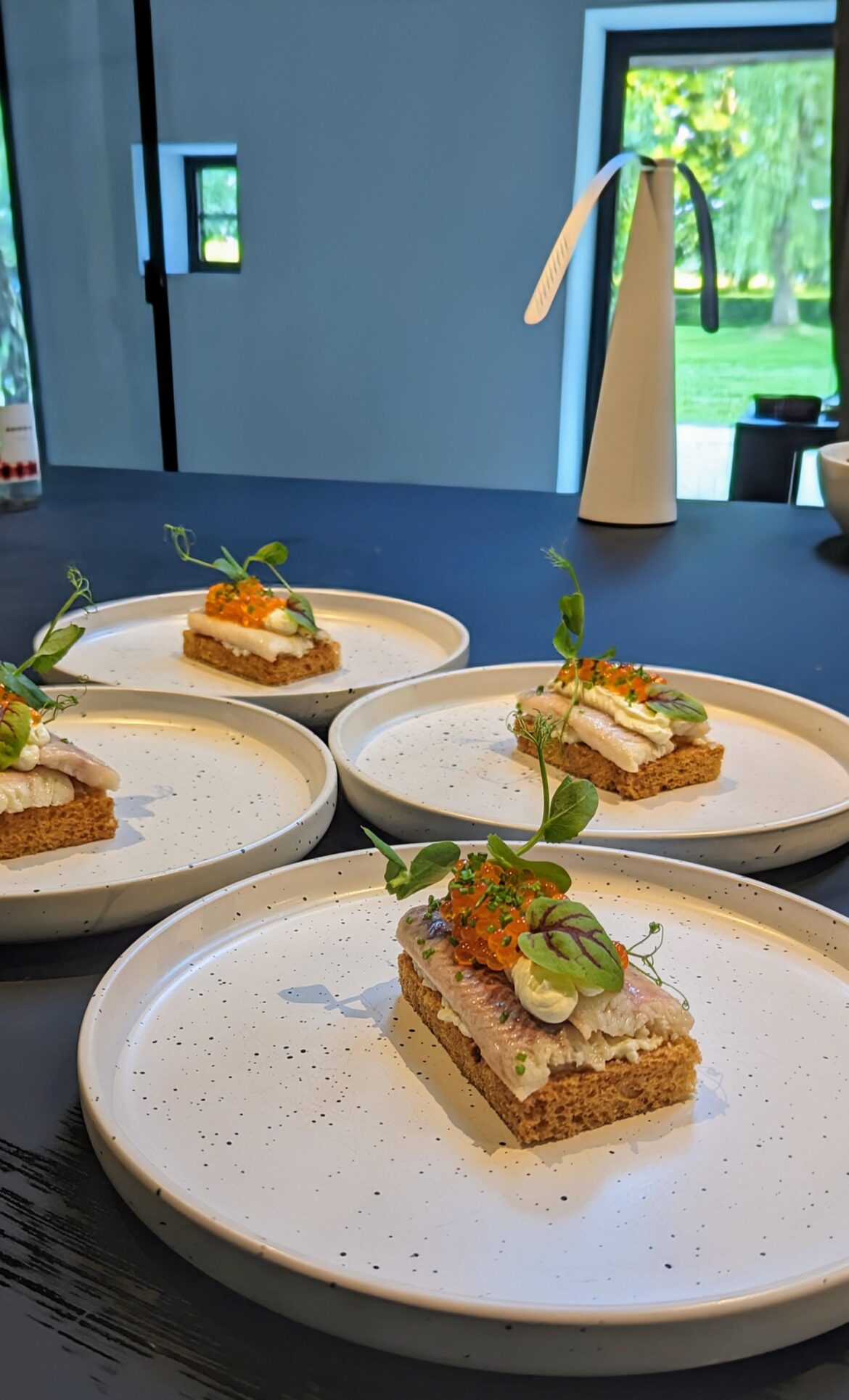 Brioche, horseradish, green apple, smoked eel, creme fraiche, trout roe