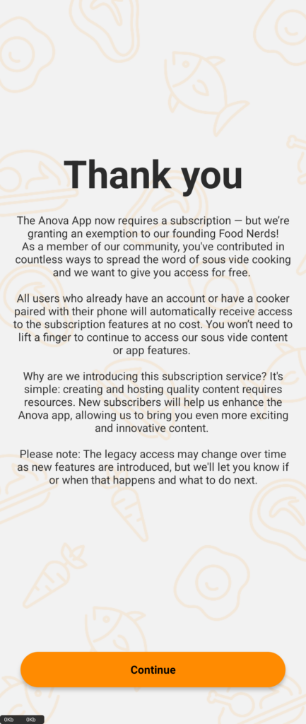 Anova is now requiring a subscription to use their app