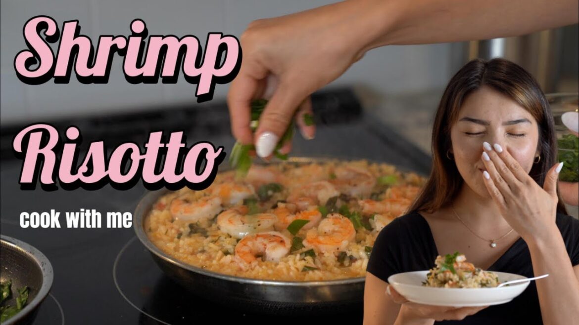 Cooking Lemon Garlic Shrimp Risotto | Easy date night meal