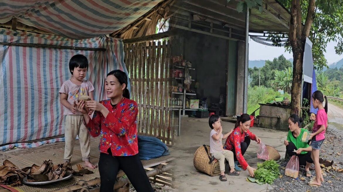 Girl: harvesting the vegetable garden she grew herself to sell to sustain her life