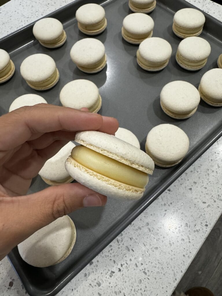 2nd go at maracrons! This time I macronaged longer-resulted in smoother tops but less full shells/smaller feets. Flavor-NY cheesecake & salted caramel! Last 2 photos are from 1st attempt.