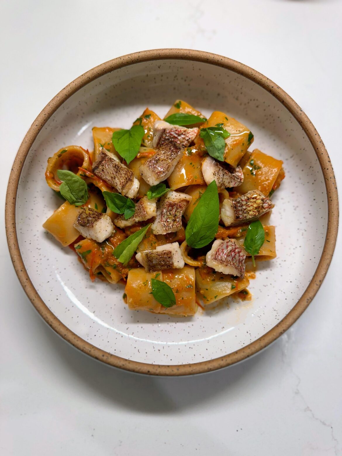 Pretty happy with how this turned out. Red snapper calamarata