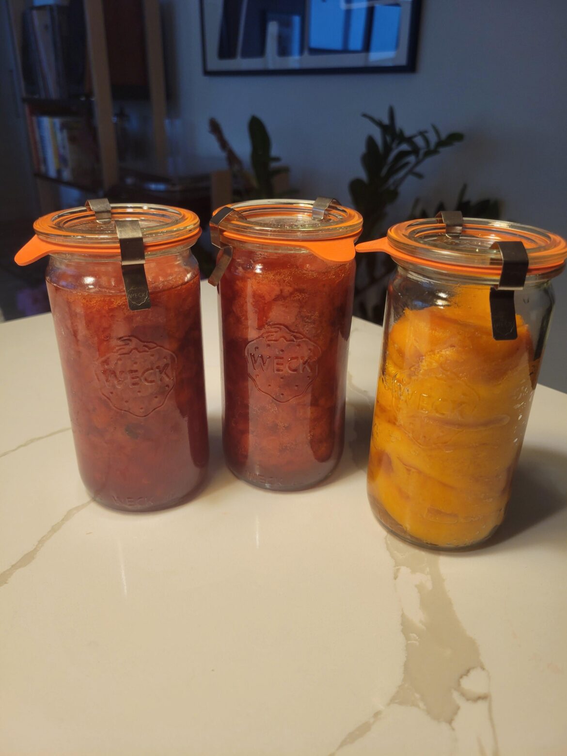 Canned my first strawberry jelly yesterday! Peaches, however…lol Canned my first strawberry jelly yesterday! Peaches, however...lol