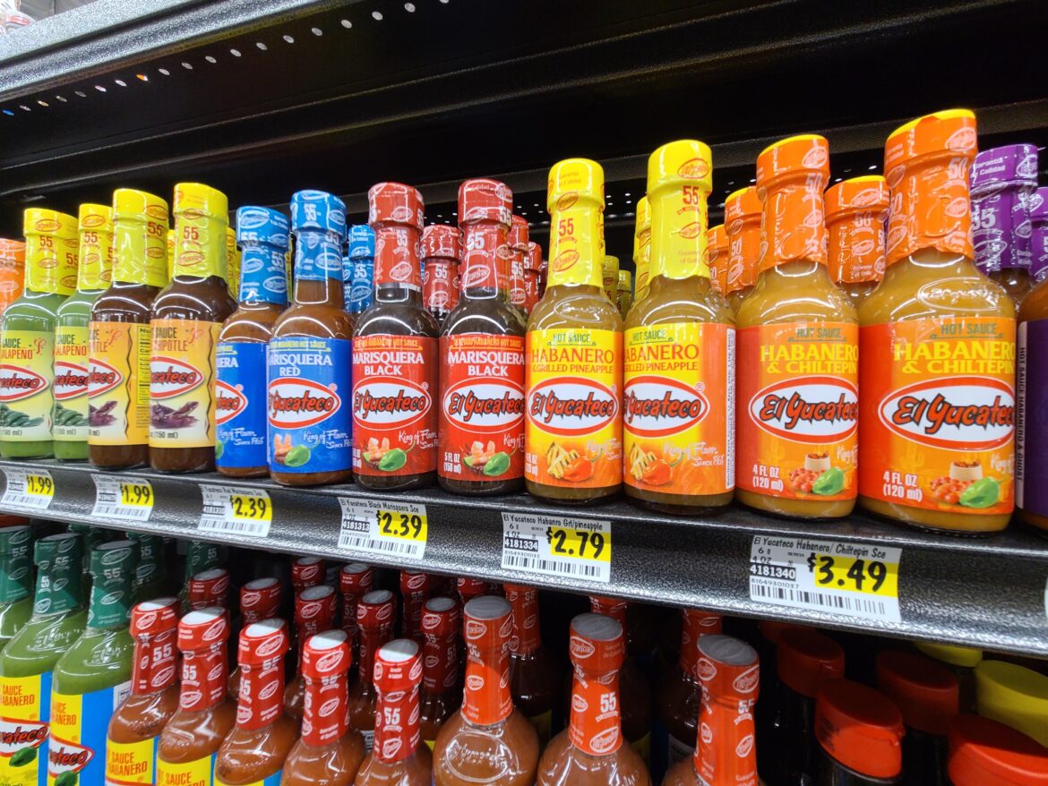 A fine selection of El Yucateco at the new Vallarta super market near me.