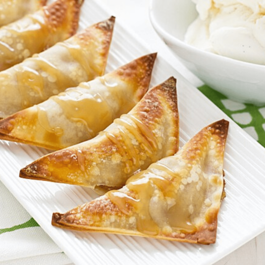 Wontons with Banana and Coconut Caramel Sauce