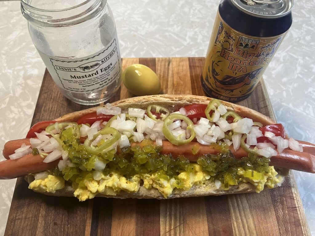 I had a small jar of Amish mustard pickled eggs so I made egg salad out of those and then I added 2 grilled foot-long hot dogs. Mustard and pickle egg salad and hotdog sandwich.
Oh, and my wife made some healthier thing because apparently she wants to grow old alone. I had a small jar of Amish mustard pickled eggs so I made egg salad out of those and then I added 2 grilled foot-long hot dogs. Mustard and pickle egg salad and hotdog sandwich.
Oh, and my wife made some healthier thing because apparently she wants to grow old alone.