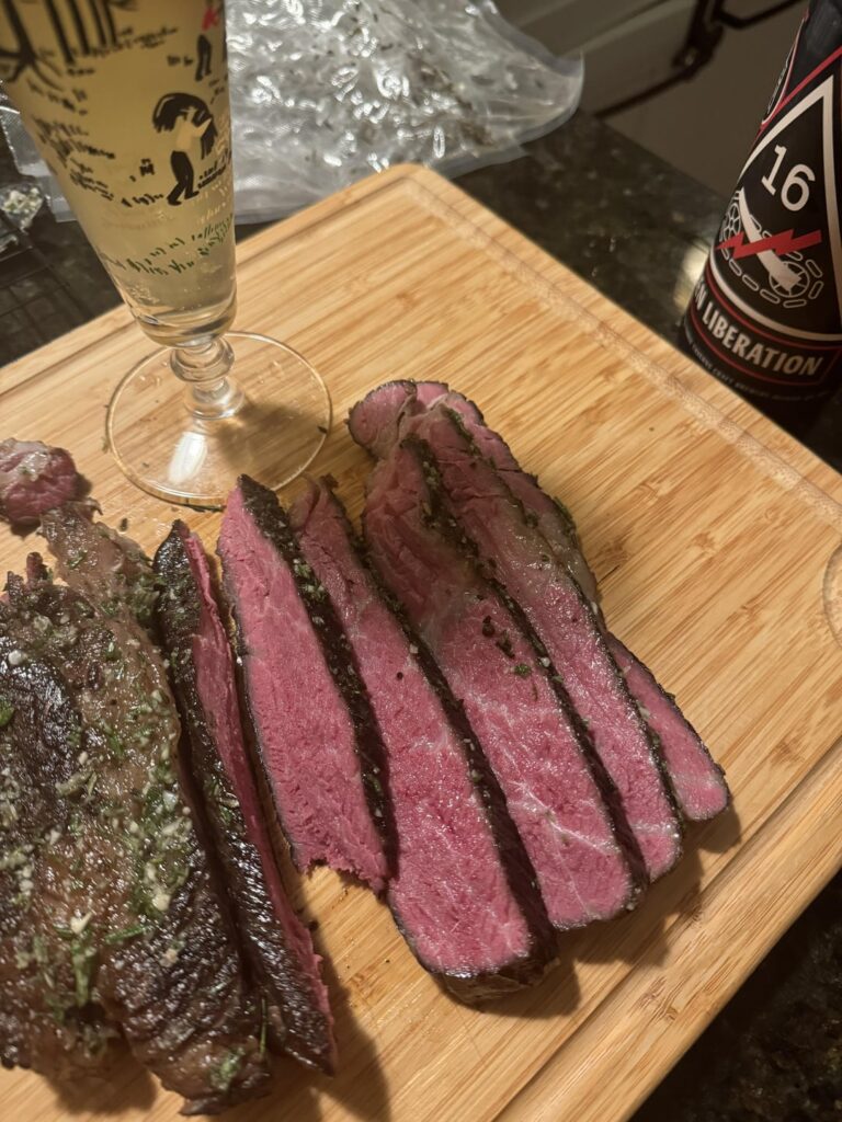 First Sir Charles Roast 137f - 30 hours. Second steak in the sous vide. How’s it looking?