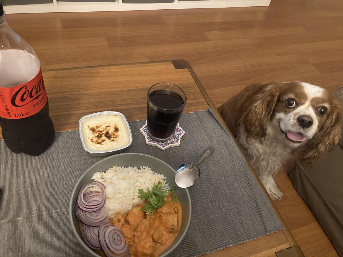 Some sliced red onions with my butter chicken