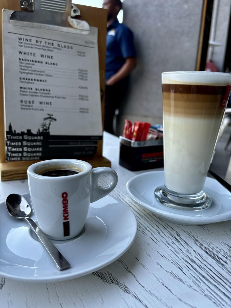 A single shot of espresso and latte at Caprese Cafe, Gaborone, Botswana 🇧🇼