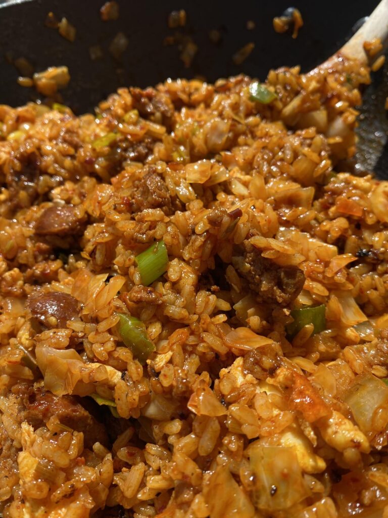 Chorizo and kimchi fried rice! Chorizo and kimchi fried rice!