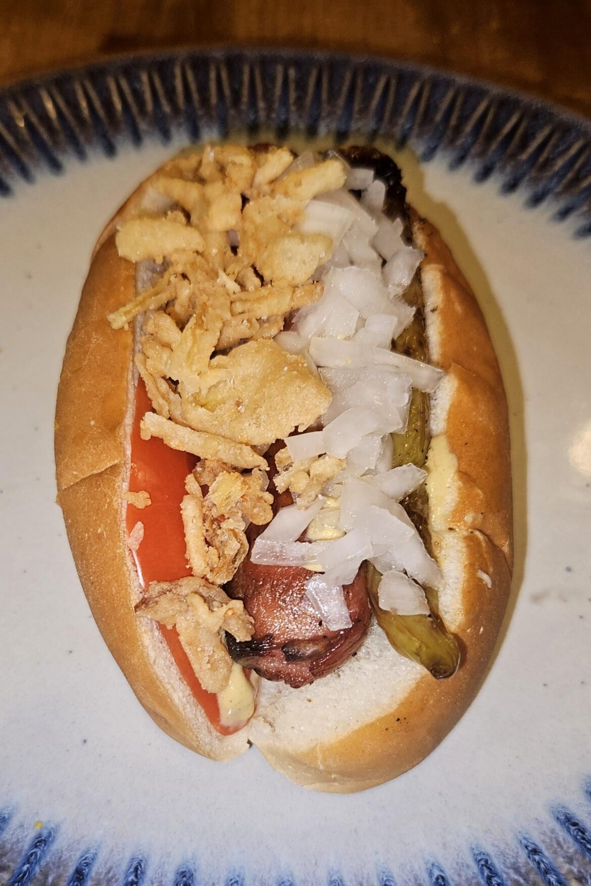 Couldn't decide on raw or crispy onions on my hot dog