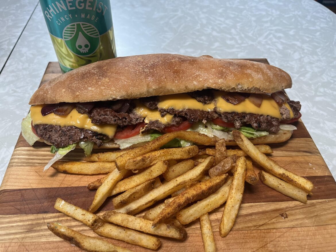 Homemade smashburger sandwich.