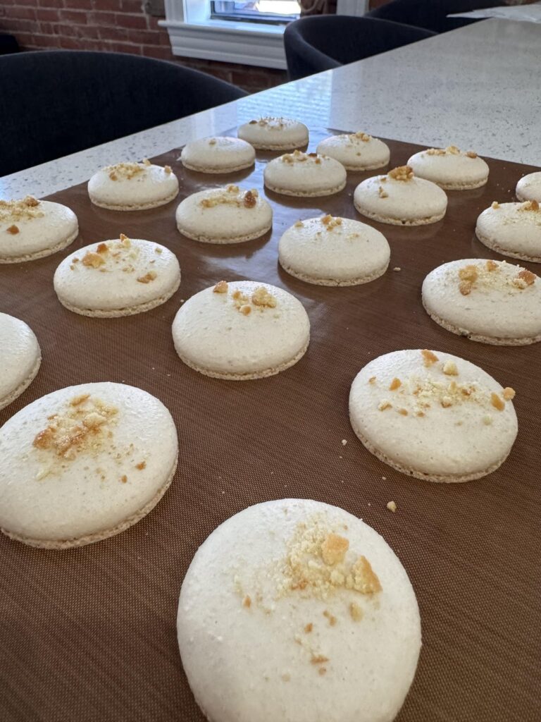No so pretty macarons lol. Thought I would try and be innovative and have fun 😂 I was recipe testing today. I made a banana infused white chocolate ganache as a play on banana cream pudding.  Last photo-assembly fails lol