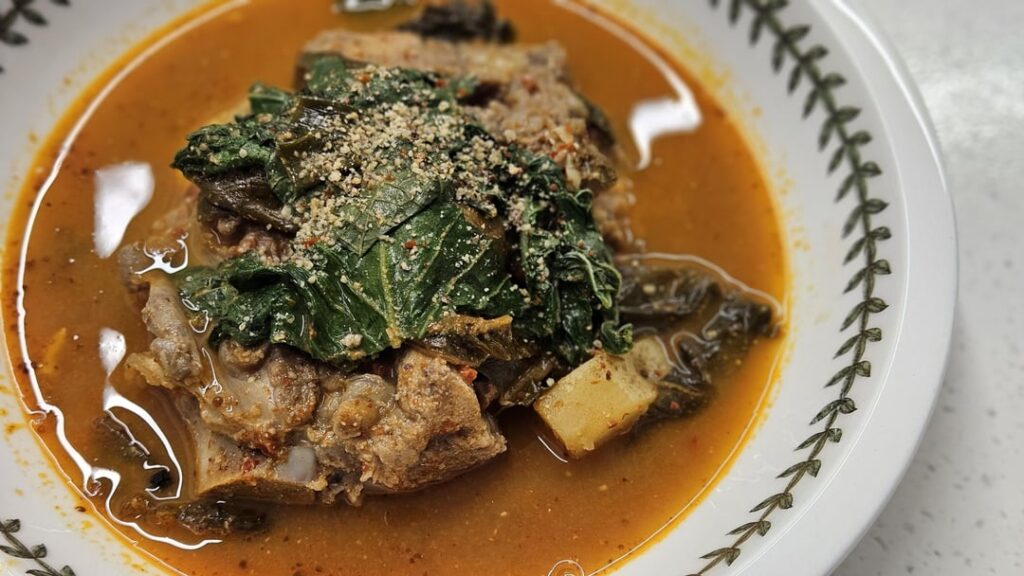 homemade pork bone soup aka gam ja tang, 감자탕