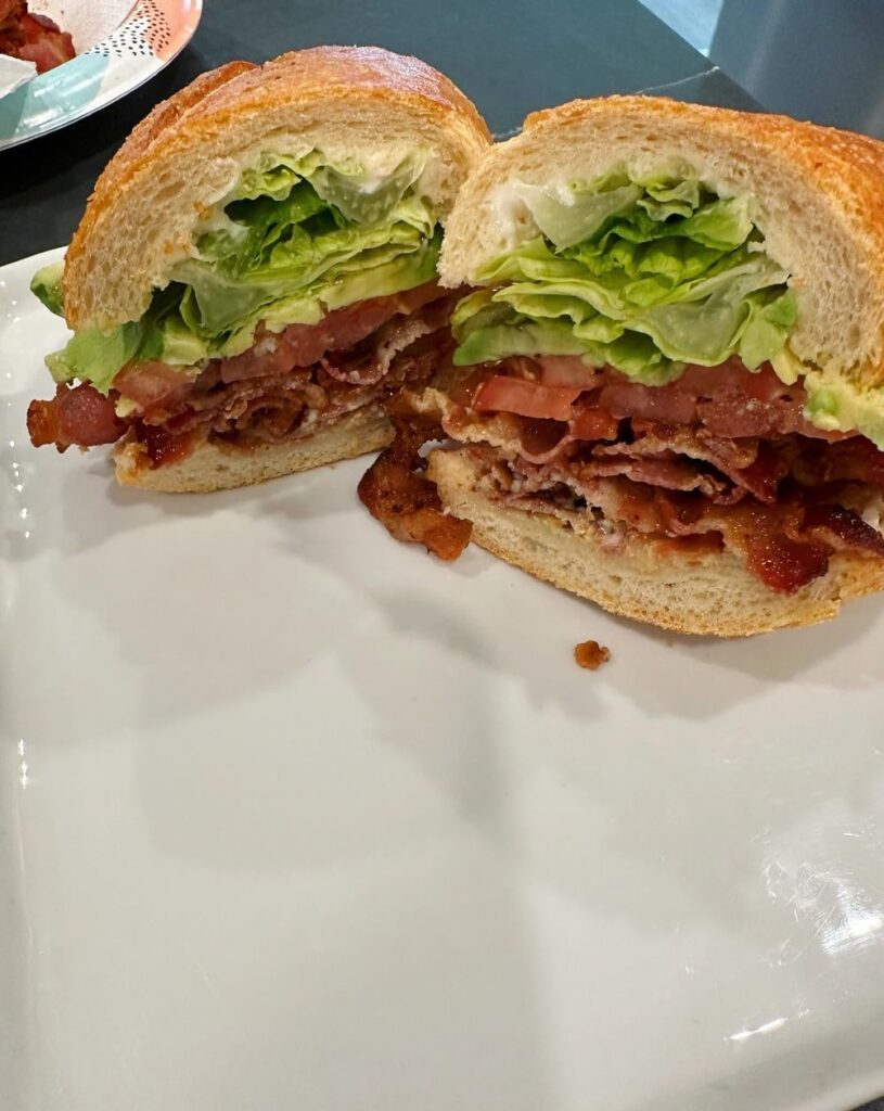 This BLAT on a toasted baguette was amazing.