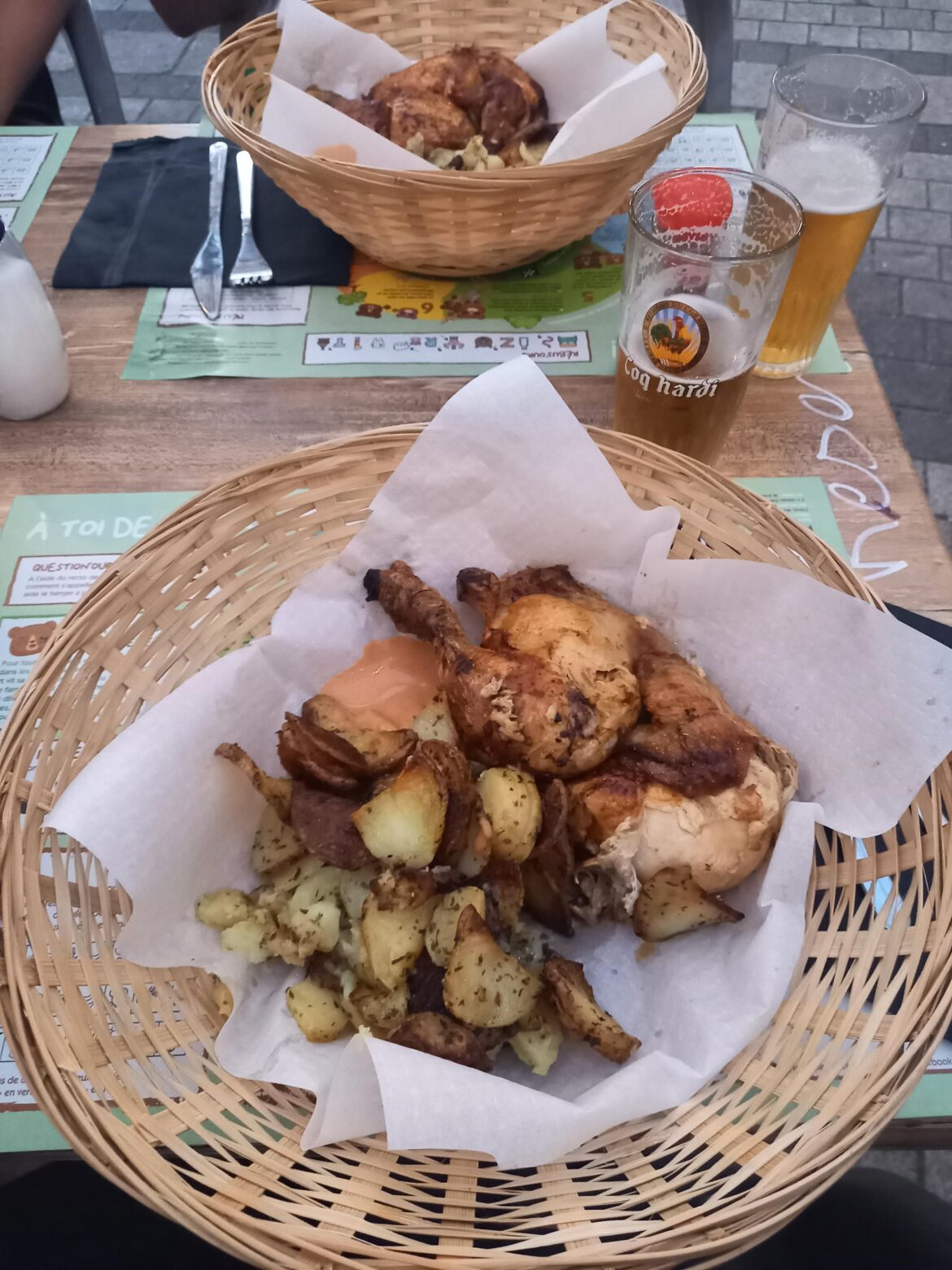 Roast chicken in a basket