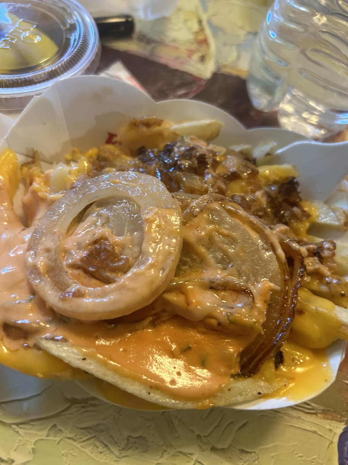 in n out fries with chopped grilled onion + two sliced grilled onions in n out fries with chopped grilled onion + two sliced grilled onions