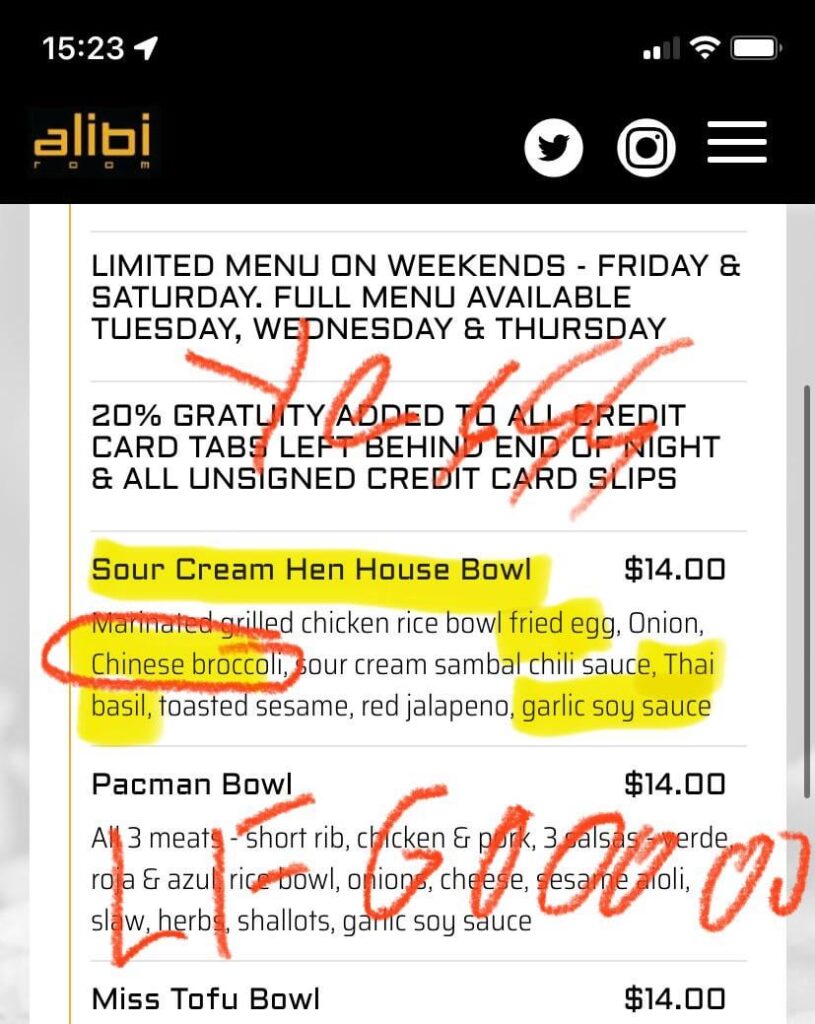 Chego Sour Cream Hen House Bowl  at Alibi Room - proof