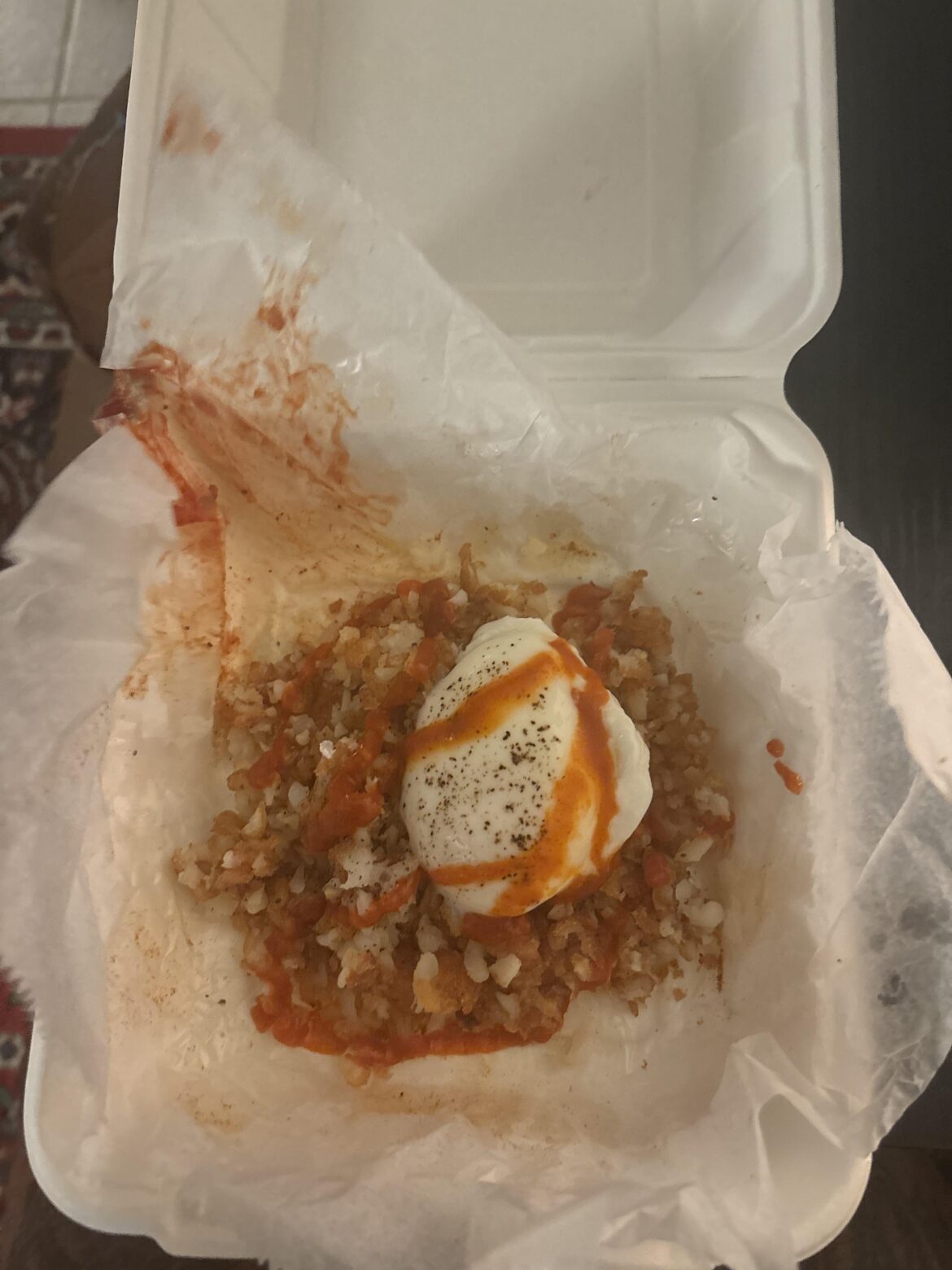 Left over Old Bay Tots, siracha