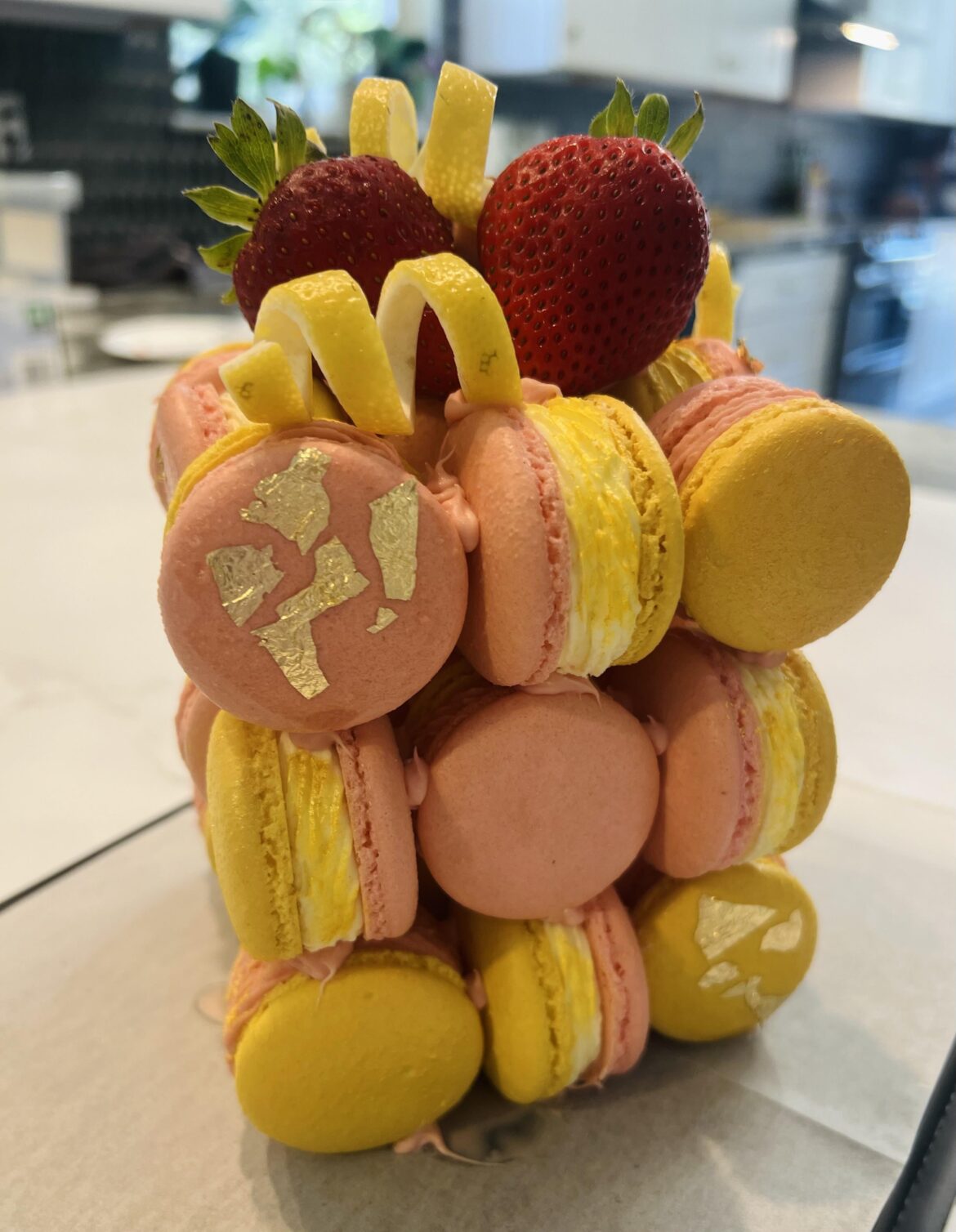 I tried my hand at a macaron “cake” but I have a question.