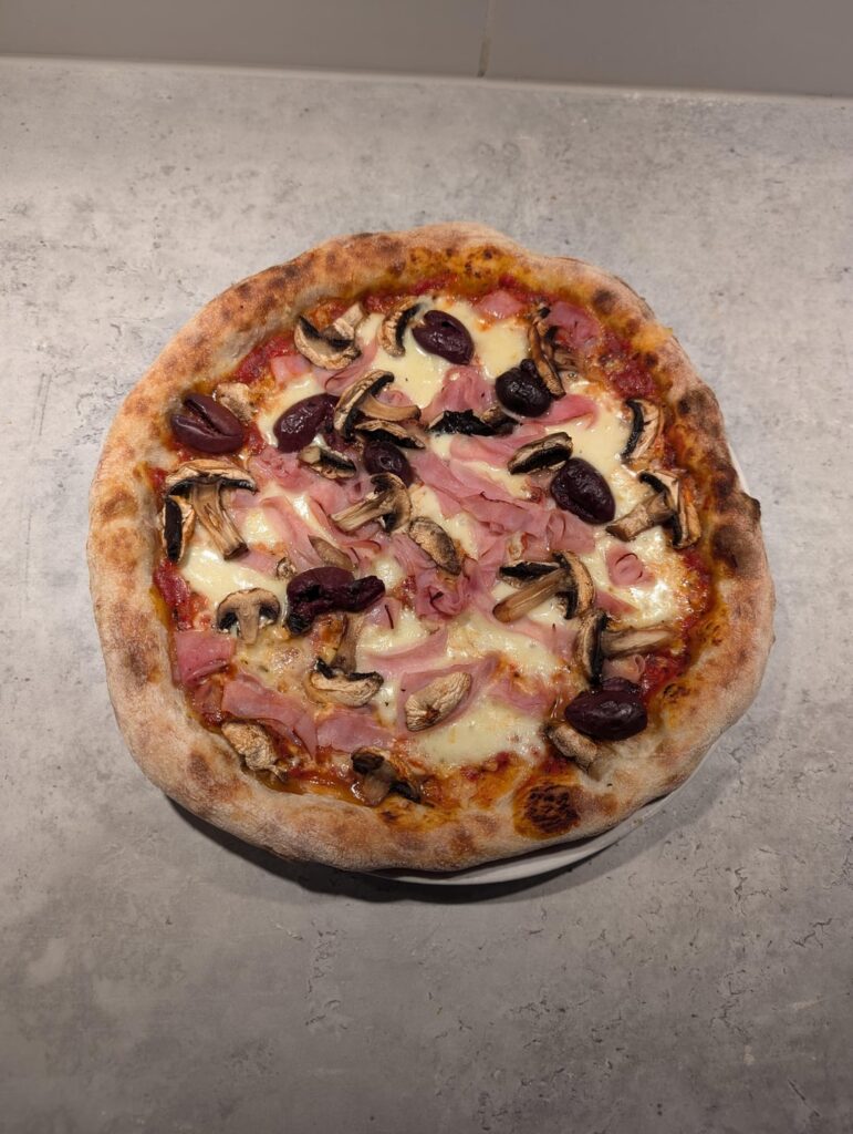 Capricciosa and Ricotta, mortadella and pistachio pizza