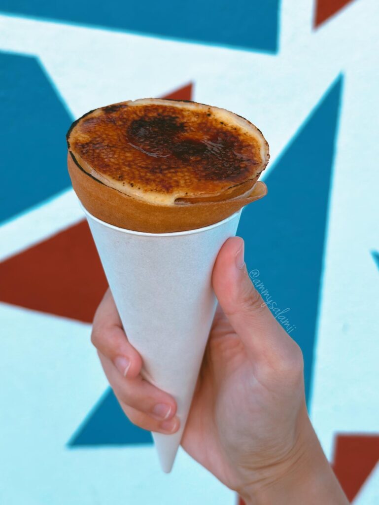 Custard filled Crepe with Brûlée top and Salted Caramel Pecans