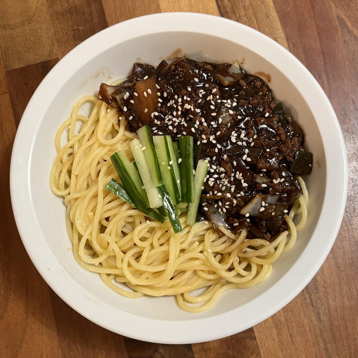 I cooked jjajjang noodle for the first time.