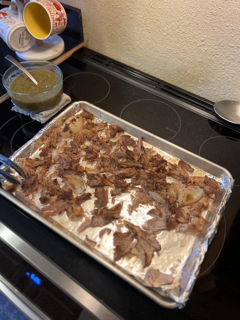 Sous vide Carnitas with roasted tomatillo salsa. Kenji is a hero in our home