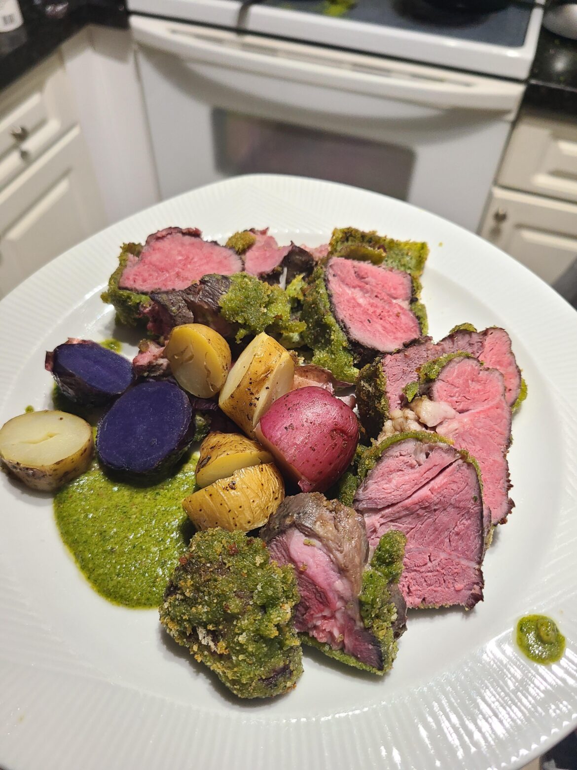 Herb crusted lamb leg