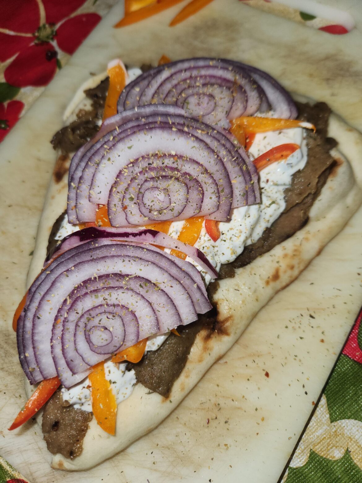 Just enough onion for this gyro.