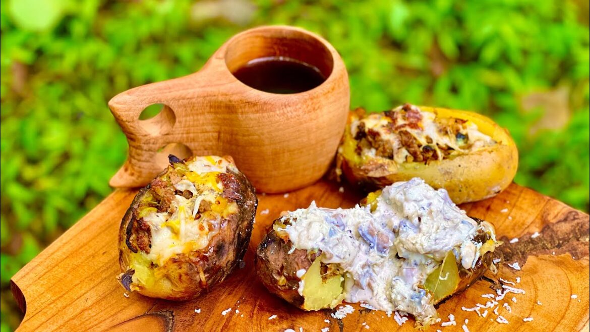 Making “Kumpir” in nature | Turkish stuffed potato recipe | ASMR Cooking in nature Making “Kumpir” in nature | Turkish stuffed potato recipe | ASMR Cooking in nature